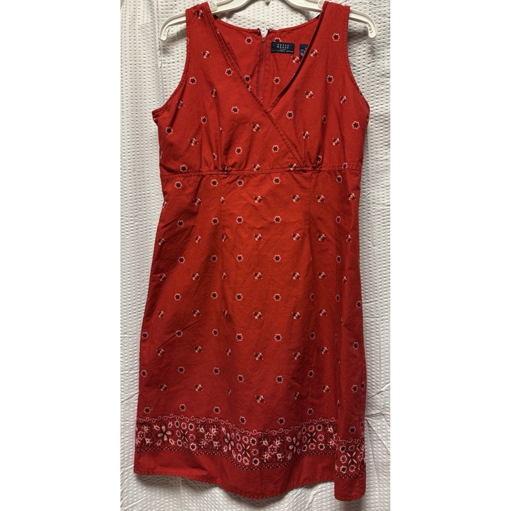 Liz Claiborne Sheath Dress Womens Size 10 Red Floral Sleeveless V Neck Back Zip